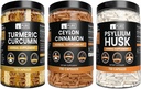PURE ALKUPERÄISET AINEET Ceylon Cinnamon, Psyllium Husk, ja Turmeerinen kapseli Bundle (730 kapselia Each), Ei magnesiumia tai riisiä täyteaineita