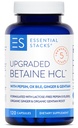 Essential Stacks Betaine HCL with Pepsin, Ox Bile, Organic Gentian & Ginger - Betaine Hydrochloroide Supplement w Digestive Enzymes, Bile & Bitters - Gluteenittomat, Dairy & Soy Free (120 kapselia)