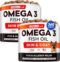 StrELLALAB Omega 3 koiralle - (360Ct) Kalaöljyhoidot - Allergian ja kutinan lievittäminen Iho- ja turkkilisä - Kuiva kutiava iho, kuivuuden ja kuumien täplien hoito - lemmikkilohen öljy Chews - Kanan maku