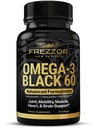 FREZZOR Omega 3 Black for Joint Care & Comfort - Uusi-Seelanti Green Lipped Mussel Oil kapselit; 53x Korkeampi Potenssi UAF1000+ Super antioksidantti, Ei Fishy Jälkimaku, 1-Pack, 60 Softgels