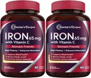Lääkärin reseptit Iron Supplement 65 mg kanssa C-vitamiini - Maksimoitu Imeytyminen ja vatsa Friendly Iron Pills Red Blood Cells Formation, Heart, Aivot & Immuniteetti Terveys - Vegan 120 Tabs (Pakkaus 2)