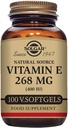 Solgar-vitamiini E 268 mg (400 IU), 100 Kasvisruokaa Softgels - Natural Antioxidantti, Iho- ja immuunijärjestelmä tuki - Luonnollisesti käytetty E-vitamiini - Ei-GMO, Vegaani, Gluteeniton, Dairy Free - 100 tarjoilua