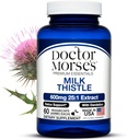 Tohtori Morse Milk Thistle Supplement 25:1 Extract 600mg Ekvivalenttinen 15000mg, Liver Detox Support 4:1 Pura 300mg Vastaava 1200mg Voikukka juuri - FDA Certified Ultra Potent Formula - 60 Caps