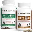 Real Sienet 5 Puolustajat lemmikkieläimet (90ct) ja Lions Mane lemmikkieläimet (120ct) - Bundle varten Immuuni Strength & Cognition - Vegan, ei-GMO, Gluteenittomat, viljaton sieni Lemmikkilisät