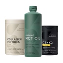 Sports Research Collagen Peptides Hydrolysed Type 1 & 3 Collagen Powder Protein Supplement, Keto MCT Luomukookosöljy - Triple Ingredient C8, C10, C12 MCT ja D3 K2-vitamiini kookosöljyllä