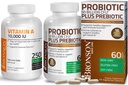 Bronson Probiootti 50 miljardia PMY + Prebiootti omenapolyfenolien ja ananaksen hedelmäuute + A-vitamiini 10 000 IU Premium non-GMO Formula