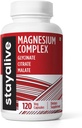 STAY ALIVE Triple Magnesium Complex Supplement 500 mg, kelated Glycinate, Citraatti & malaattijauhe, suuri imeytyminen Magnesium naisille ja miehille, 120 pilleriä, ei- gammageeninen & Gluteeniton kapseli