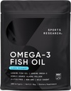Sports Research Triple Strength Omega 3 Fish Oil - Burpless Fish Oil Supplement w/EPA & DHA Rasvahapot Wild Alaskan Pollock - Sydän, aivot ja immuuni tuki miehille & naisille - 1250 mg, 240 ist