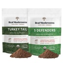 Real Sienet Turkki Tail (45g) ja 5 Defenders (45g) Sieniuute Powder Bundle - Sienen täydentää Immuuni Strength - Vegaani, Ei-GMO Immunomy Immuniteetti täydentää