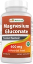 Best Naturals Magnesiumglukonaatti (35 mg elementaalinen magnesium 600 mg:sta magnesiumglukonaattia) 180 tablettia