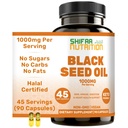 SHIFAA NUTRITION Halal Black Seed Oil ... 1000mg 45 Tarjoilut Nigella Sativa, Kalonji... tukee hiuksia, ihoa, niveliä, immuuni, sydän, digestio