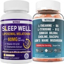 NEVISS L-tyrosiini Gummies & Melatoniini 60 mg aikuisille Bundle