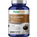 NusaPure Glucomannan 1000 mg per 200 Veg Caps (BioPerine, ei-GMO, Vegan) Konjac juuri