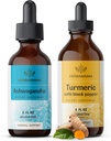 HERBAMAMA Herbal Liquid Drops Kit - Bundle of Ashwagandha juuriuute & Turmeeric Black Pepper Tincture 2 fl oz - Vegaani, ei-muuntogeenisiä, sokeria & alkoholiton - 2 pakkaus