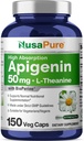 NusaPure Apigenin 50mg & L-Theanine 200mg, 150 Kasviskapselia, Bioperine (ei-GMO:t, gluteeniton)