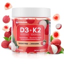 D3-vitamiini K2 Gummies w/Magnesium Sugar Free - 60 Count D3-vitamiini 5 000 IU + K2(MK-7) 100 mikrog - Vegan K2 D3-vitamiinilisä, voimakkaasti absorbentti tukee luuta, lihaksia, mielialaa ja immuunia.