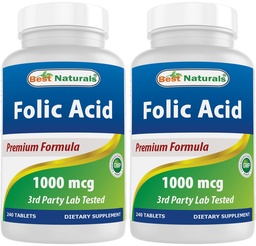 Best Naturals Foolihappo 1000 mikrog (Vitamin B9), 240 tablettia (1000 mikrog (pakkaus 2))