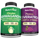 Nutrivein Premium Ashwagandha kapselit & Resveratrol täydennysosa Bundle: High-Absorption Resveratrol kapselit ja Ashwagandha täydentää Balance, elinvoima, & korjaus