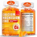 Kalsium Magnesium Gummies naisille Miehet: 1200 mg kalsiumsitriitti Sinkki Gummy kanssa C-vitamiini D3 K2 - Vegan Sugar Free Pureskeltava Korkea Imeytyminen Enegy Immuno tuki täydentää(120 Count)