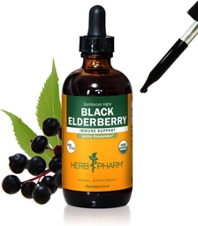 Herb Pharm Certified Organic Black Elderberry Liquid Extract immuunijärjestelmän tukea, Organic Cane alkoholi, 4 Ounce