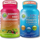 Naiset Multivitamiini & Probiootti Tuki Bundle ... 3-in-1 Probiootti, jossa on digestiivisia entsyymejä & prebiootit & naiset