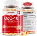Sokeriton CoQ10 Täytetyt Gummiet 250MG, Coenzyme Q10 w/Magnesium Glycinate, Niacin No-Flush-vitamiini B3, E & Foolihappo, korkea absorptio CoQ10 HEA-rt:lle, solulle energia & antioksidantti