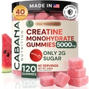 Kreatiini Monohydraatti Gummies 5g - Vain 2g Sugar, Made in USA - Sour Watermelon Flavor - Vegan & 3rd Party testattu - Pre & Post harjoitus täydentää naisten ja miesten (120 Count, 40 tarjoilua)