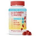 SmartyPants Kids Multivitamiini Gummies, sokeriton: Omega 3 (ALA), D3-vitamiini, C-vitamiini, B12-vitamiini, B6, A-vitamiini, K-sinkki immuunitukeen, Biotiini, Erytritoliton, mansikkabanaani, 44-luku (22 päivän tarjonta)