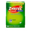 Zyrtec 24 tuntia Allergiaa helpottavia tabletteja, yksittäispakattu sisä- ja ulko- allergialääke 10 mg: lla setiritsiiniä HCl/ antihistamiinitabletti, 1 tabletti per pakkaus, 50 ml: n annospakkaus