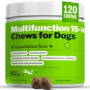 Deley Naturals 15 in 1 Multivitamiini koirille - Täydellinen koiran vitamiinit ja lisäravinteet Immuunituki, Joint, Iho, Ruuansulatus, Sydän & Kokonaisterveys - Päivittäinen monitoimi täydentää - 120 purukumia