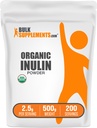 BulkSupplements.com Organic Inulin Powder - Inulin Supplement, Liukoinen kuitujauhe - Vegan & Gluteeniton - 2,5 g per tarjoilu, 500g (1,1 lbs) (pakkaus 1)