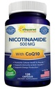 Nikotinamidi CoQ10 (120 kapselia) - B3-vitamiini 500 mg (Niasiiniamidin flush vapaa) - Coenzyme Q10 Powder - VIT B-3 & Coq 10 täydentää pillereitä tukea energiaa, NAD, & ihosolun terveys