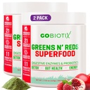 GOBIOTIX Super Greens ja Reds Powder - Punainen ja vihreä Superfood - Probiootti Supplement - Dgestive Enzymes ja Beet Root Powder - Organic Whole Foods Ravintolisä (Pom Raspberry, 2 Pack)