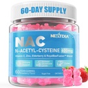 Nextdia NAC Gummies for Kids & Aikuinen, Pureskeltava N-Acetyl Cysteine Supplement 600mg 1000mg w/Vitamin C, Sinkki, Elderberry for Antioxidants & Immunosupport, Lung & Liver Health, Sugar Free, 120 Ct