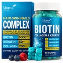 Biotin Collagen Keratin Gummies - Multivitamiini Natural hiukset, iho & kynnet A-vitamiini, D, B7 - Anti ikääntyminen Kollageeni Gummy Vitamiinit miesten & naisten, hiusten & kynsien kasvu täydentää - 60 nallekarhut