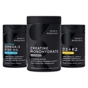 Urheilu Tutkimus Triple Strength Omega 3 Kalaöljy - Burpless Fish Oil täydennysosa w/EPA & DHA Rasvahapot, Creatiini Monohydraatti & kasvipohjainen D3 K2-vitamiini kookosöljy