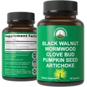 Wormwood Black Walnut Clove Cleanse for Humans. Eliminaatio Detox + suoliston tuki kapselit täydentää aikuisille ja lapsille. Pillereitä artisoka ja kurpitsa siemen muita etuja