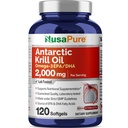 NusaPure Antarktis Krill Oil 2000 mg 120 Softgels, Omega-3 EPA 360mg, DHA 240mg, soijaton Astaksantiini Supplement Lähde: Krill 800ppm