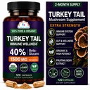 CANCER TIEDET Turkey Tail Wellness Sienet täydentää, USDA Certified Organic Extract, Extra Strength 1500 mg, High Potency 40% Beta-Glucans, Gut & Immuuni tuki, luonnollinen digestiivinen, 120 kapselia