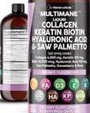 Clean Nutraceuticals Liquid Collagen 4000mg Biotiini 10000 mcg Keratin 100mg Saha Palmetto Hyaluronic Acid 100mg - Hiusten iho & kynnet Vitamiinit & DHT Blocker D3 MSM 50mg Valmistettu USA - 16 Fl. Oz