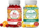 Lunakai B12-vitamiini ja D3-vitamiini Gummies B12-vitamiini 3000 mikrog ja 25 mikrog 1000 VIT D3 - Gluteeniton, ei maissisiirappia, luomu, ei-muuntogeenisiä organismeja, kasviperäistä gelatiinia vapaa