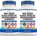 Sea Moss Black Seed Oil Ashwagandha Turmeric Blackwrack Burdock - Manuka, Honey Dandelion, ACV Black Pepper Gluten Free - 2-pakkaus