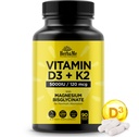 D3-vitamiini 5000 IU + K2-vitamiini ja magnesiumbisglysinaatti Max Imeytyminen 90 kapselia Immunosupport .