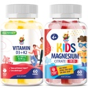 Magnesium Gummies for Kids & Vitamiini D3 K2 Gummies 5000 IU - Immuuni- ja luutuki - Sokeriton D-vitamiinin lisäravinteet - Korkea absorptio, Vegan, Gluteeniton Gummies aikuisille