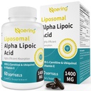 Liposomal Alpha Lipoic Acid 1400 mg Softgels, ALA-lisä L-karnitiini 1000 mg, Ubikinoli (Active CoQ10) 100 mg ja E-vitamiini 10 mg, Alfa-lipoiinihappo antioksidanteille, hermo, energia 60 Softgelia