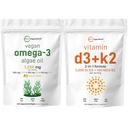 Mikro-aineet D3-vitamiini 5 000iu + K2 100mcg Softgels & Vegan Omega 3 Algae Oil Supplement Bundle 2 Pack 