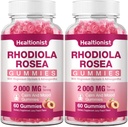 2 pakkausta Sokeriton Rhodiola Rosea Gummies Adaptogeeninen Rhodiola Rosea Supplement & Cortisol Blocker for Performance, Stamina, Mieliala & motivaatio - ei-GMO, 120 Vegaani Chews
