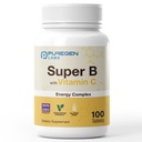 Puregen Labs Super B Energy Complex C-vitamiini - Immunoterveys, energia ja hermosto tuki - ei-GMO, Gluteeniton 100 kasvisruokaa