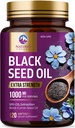 Black Seed Oil 1000mg - Premium Extra Strength Nigella Sativa Mustasiemenöljy - Black Seed Oil Skin, Dgestive Health & Immuuni Support - Ei-GMO Antioksidantti, Gluteeniton täydennysosa - 120 Softgels
