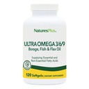 Natures Plus Ultra Omega 3 6 9-1200 mg, 120 Softgels - Borage Oil, Fish Oil, Flax Oil Supplement - Gluteeniton - 120 tarjoilua